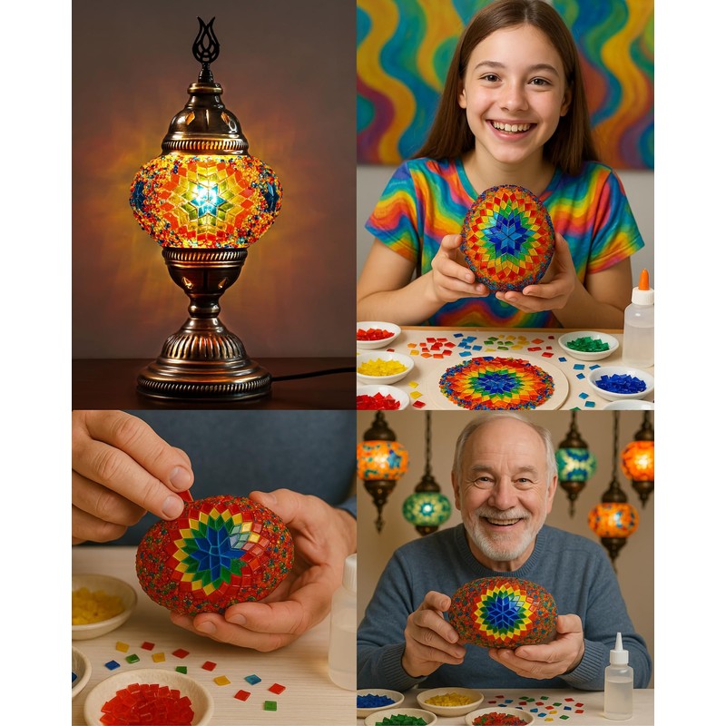 DEMMEX DIY Mosaic Table Lamp Making Craft Kit, No Grout,