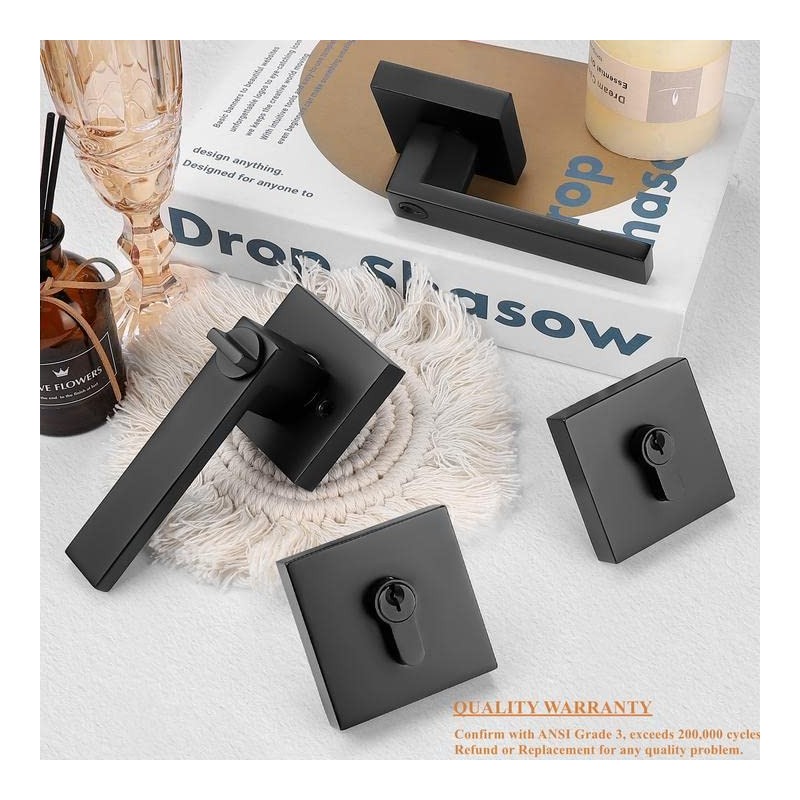 Probrico Flat Black Square Entry Levers Locksets and Double Cylinder