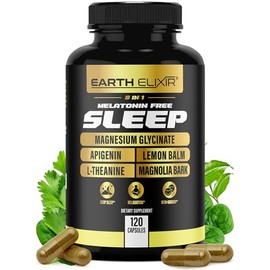 Earth Elixir Ayuda Para Dormir 4 En 1 (120 Cápsulas) Con Apigenina 50 Mg, Glicinato De Magnesio 200 Mg, L Teanina 250 Mg Y Raíz De Valeriana Para Ayud