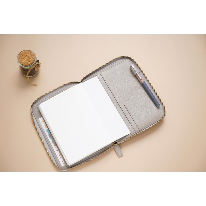 Moterm Zip Leather Case for Stalogy B6 Planner (Pebble Grey)