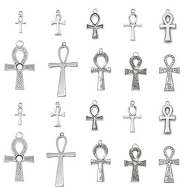 Ornazy 50 pcs 10 Styles Cross Charms Pendants Antique Silver Crucifix Charms Vintage Ankh Charms for DIY Crafts Jewelry Making Necklace Bracelet