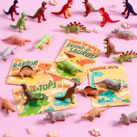 JOYIN 28 Pack Valentines Day Pullable Dinosaur Toys with Greeting Cards, Valentine Gifts for Kids Party Favor, Classroom Gift Exchange Prizes, School Exchange Rewards