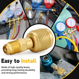 Refitial R32 R454B Adapter of Brass Soldered Mater, 1/4" SAE Female Quick Couplers to 1/4" SAE Male Reverse Thread for HVAC Mini Split Adapter for R-454B/R-32 Tanks, with Thimble
