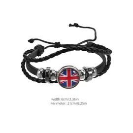 WRITWAA Uk Flag Soccer Bracelet, Woven Leather Bangle, Alloy, Adjustable, Ideal present for Football Fans, Patriotic Jewelry for Men and Women