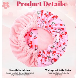 Shower Cap with Terry Cloth Lining, Terry Lined Shower Cap for Women Innovative Three-layer Structure, Efficient Waterproof, Comfortable Fit for Makeup Bathing Cooking Drying Hair