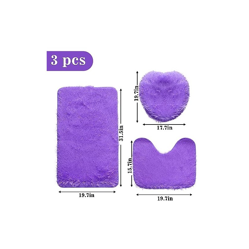 Eanpet Shaggy Bathroom Rugs Sets 3Piece Purple Bath Mat for