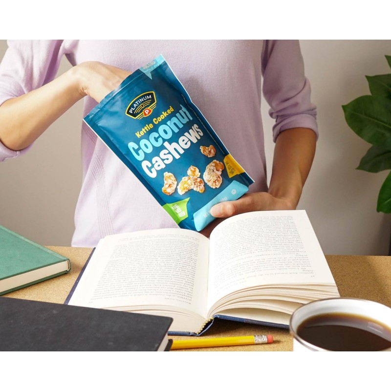 Platinum Kettle Cooked Coconut Cashews - Plant Based Protein, Fiber,