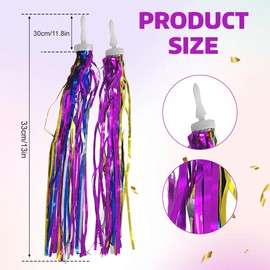 UPSTORE 2Pairs Long 30cm/11.8inch Colorful Kids Children Scooter Bike Tassel Ribbon Handlebar Streamers Pom-pom Pair Bicycle Grips Sparkle Hand Grip Baby Carrier Decoration Accessories