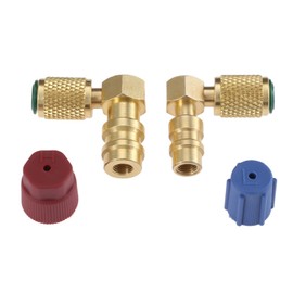 R12 to R134 A High/Low AC Fitting Port Retrofit Conversion Adapter, Quick Coupler Valve A/C 90° Fitting, High and Low Side R-12 to R-134A Retrofit with 2PC Caps
