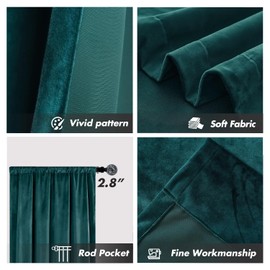 Dark Teal Curtains 42" W x 63" L Turquoise Solid Velvet Soft Luxury Darkening Green Peacock Blue Modern Boys Mens Decorative Design Living Room Bedroom Window Drapes Treatment Fabric 1 Pair