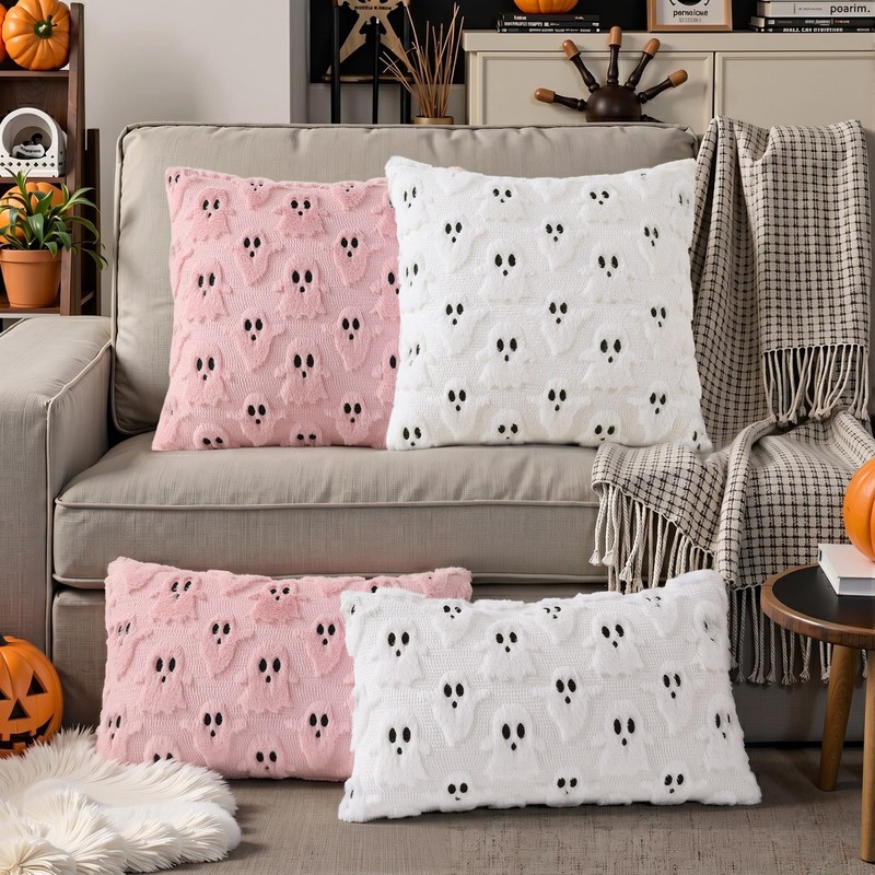 decorUhome Fall Halloween Ghost Pillow Covers 18x18 Inch Pack of