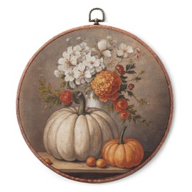 10" Retro Fall Framed Canvas Wall Art - Thanksgiving Pumpkins Round Wall Hanging Prints For Bedroom Living Room Office - Farmhouse Hanging Artwork Decorations & Gifts Supplies - A09