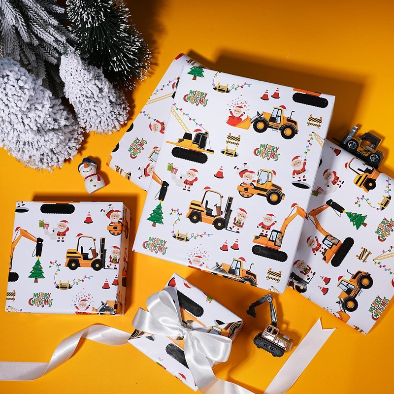 BIOBROWN Construction Christmas Wrapping Paper Roll - 17 Inches X