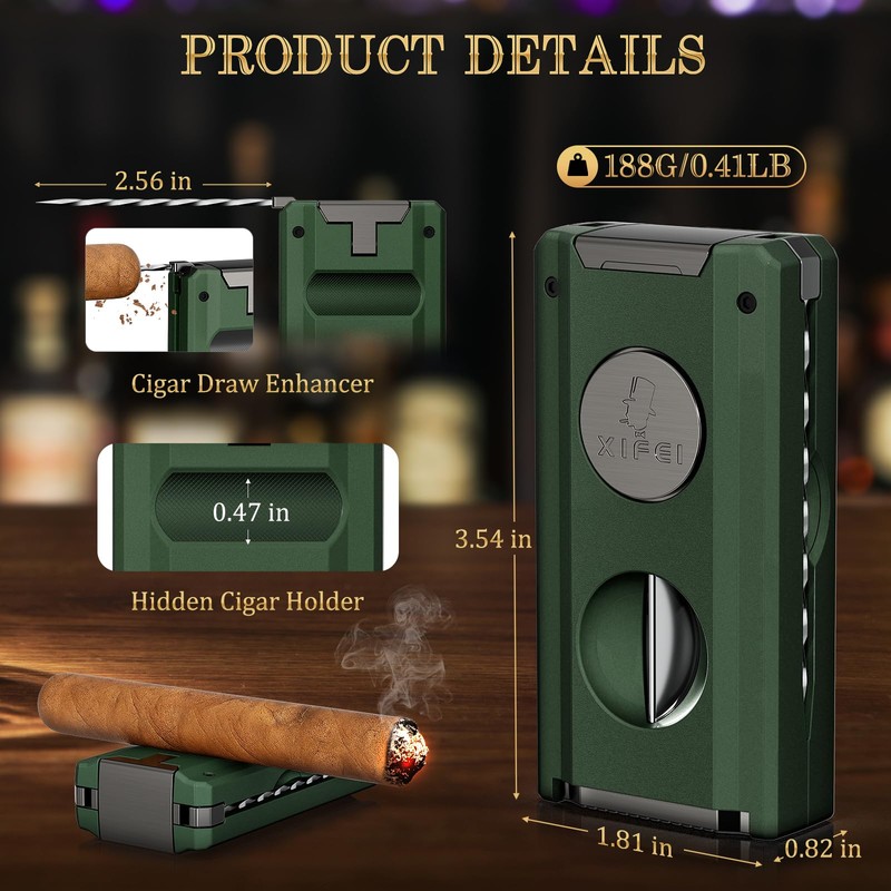 XIFEI Torch Lighter with Triple Jet Flame, Cigar V Cutter,