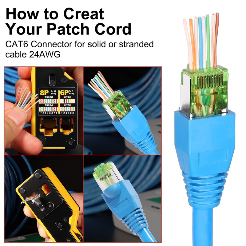 Solsop 100-PACK Cat 6 Pass Through RJ45 Connectors STP Shielded