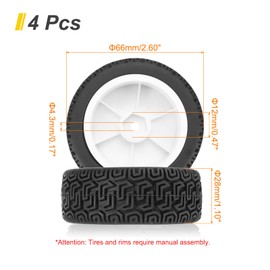 uxcell 4-Pair High-Grip RC Car Tire & Wheel Set for 1/10 Scale On-Road Touring Cars - Soft Rubber Tyres with 12mm Hubs, Black/White