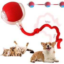 FYNDORS Interactive Rolling Cat Dog Ball, Upgraded Self Moving Toy, Chewie Viral Electric Dog Toys, Active Rolling Ball for Dogs, 360° Smart Automatic Rolling Pet Balls with Tail (Red)