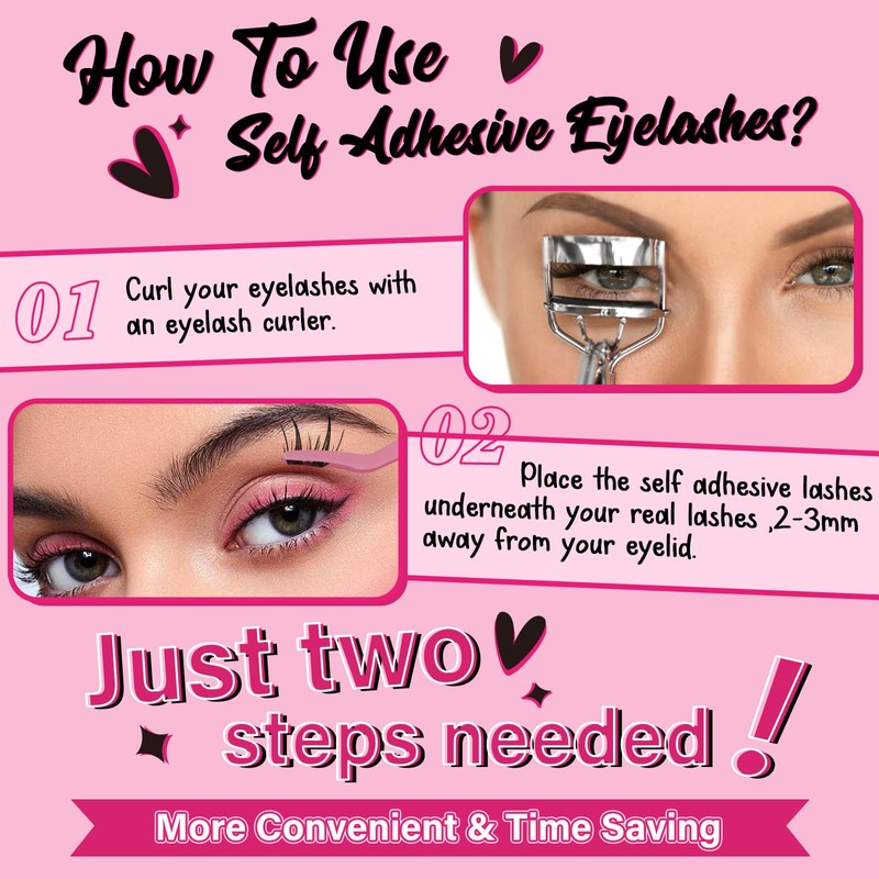 PRO Selbstklebende gebogene dünne Band Einzelne Wimpern 42 Stück Selbstklebende