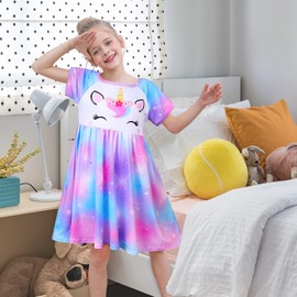 ICOSY Girls Nightgowns Unicorn Dress Pajamas for Kids Toddler Princess Nightgown Dress Unicorn Clothes for Girls Purple Teal