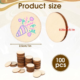 Hariendny 100 PCS Wood Circles Unfinished Wood Circle Small Wood Slices Round Crafts Wood Cutouts Circle Wood Pieces Ornaments 1 Inch Round Wood Coins Round Tiny Wood Kit for DIY Craft Decorations
