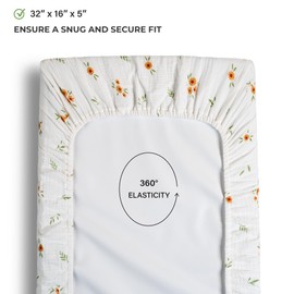 Meracorallo Muslin Changing Pad Cover, 100% Cotton Soft and Comfortable Floral Changing Table Cover for Baby Boys and Girls, Daisy