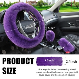 Yourkar 5 PCS Fluffy Steering Wheel Covers Set, Faux Wool Steering Wheel Cover & Handbrake Cover & Gear Shift Cover & 2 Seat Belt Shoulder Pads, Universal Car Accessories (Purple)