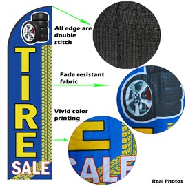 New and Used Tires Sale Feather Flag - Tire Sale Advertising Signs kit Include 8 Feet Tire Flag Banner 12 Feet Flagpole and Ground Spike 2 Pack