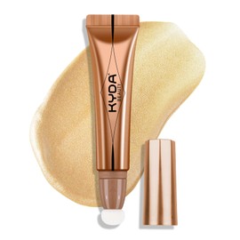 KYDA Liquid Highlighter Wand, Buildable Glow Face Illuminator, Shimmer Highlighter Bronzer Makeup Stick, Smooth Blendable Coverage with Cushion Applicator, Golden, 06 fl oz