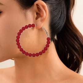 Red Beaded Hoop Earrings for Women Bohemian Acrylic Round Chic Dangle Earrings Minimalist Geometric Jewelry