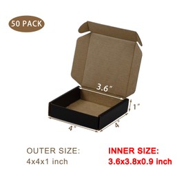 SUNLPH 50 Pack 4x4x1 Inches Small Shipping Boxes, Black Corrugated Cardboard Boxes, Moving Mailing Packing Box