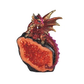 ICE ARMOR 4" H Red Volcano Dragon Guarding Faux Crystal Cave Statue Fantasy Decoration Figurine