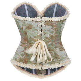 Alivila.Y Fashion Womens Vintage Renaissance Overbust Corset Lace Up Floral Jacquard Frill Trim Boned Bustier X523-Green-XL
