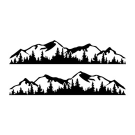 2PCS Car Decal Mountain Tree Forest Pattern Car Side Body Graphic Sticker Universal for Vehicle RVs Yachts Trucks Pickups SUVs Black