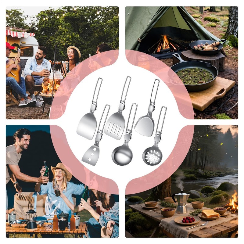 Camp Kitchen Set,6 Piece Folding Soup Spoon Travel Utensils Kit