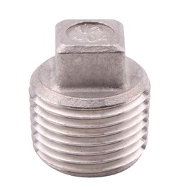 DERPIPE Stainless Steel 304 Cast Pipe Fitting, Square Head Cored Plug, Class 150, 1/2'' NPT Male