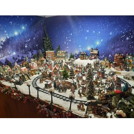 Leowefowa 5x3ft Christmas Backdrop Rustic Village Night View Forest Trees Snowing Shining Lights Blue Sky Winter Xmas Vinyl Photography Background Kids Children Adults Photo Studio Props