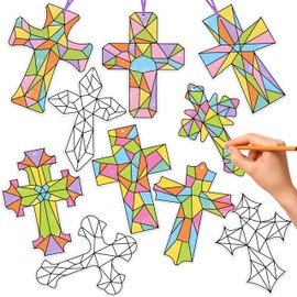 BeYumi 83Pcs Color Your Own Cross Kit for Kids Christian Religious DIY Coloring Craft Kit Coloring Easter Ornaments Geometric Cross Card Sunday School Classroom Church Easter Party Art Craft Project