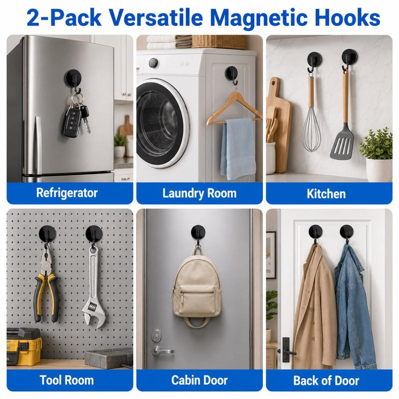 Wreath Hangers for Front Door Magnetic Hooks, Reusable Holder, Black