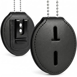 Genuine Leather Police Badge Holder for Duty Belt – Reinforced Dual-Riveted Clip & Neck Chain – Reliable Badge & Shield Holder for Oval, Round & 7-Point Star Badges (Oval)