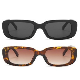 Women Rectangle Sunglasses Vintage Retro Fashion Wide Sun Glasses UV400 Black+Leopard