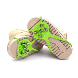 Ice & Snow Grips，1 Pair (Kids' Size) Crampons,Traction Cleats,Spike for Winter Walking Safety,Shoe Grips on Ice、Snow for Children Girls and Boys (Green, Kids’ Size 8-10)