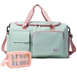 Small Gym Bag for Women, Waterproof Travel Duffle Bag Carry On Weekender Bag with Shoe Compartment & Wet Pocket, Gym Tote Bag for Travel, Workout, Sport