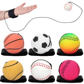 SAYAYA 6 Pcs Baseballs Wrist Return Ball on a String 2.36 Inch Rebound Bouncy Ball with Strap Sport Soccer Tennis Party Favors, Wrist Exercise, Outdoor Fun Activity for Kids & Adults