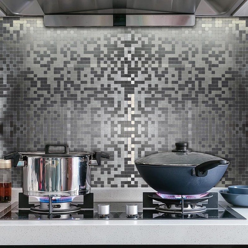 XUANINY Self-Adhesive Metal Backsplash, Peel and Stick Tile for Kitchen