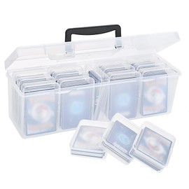 OwnMy 1+13 Plastic Trading Card Storage Box Holds 900+ Cards, Portable Large Sports Card Storage Case Organizer Boxes for Baseball Football MTG TCG Cards