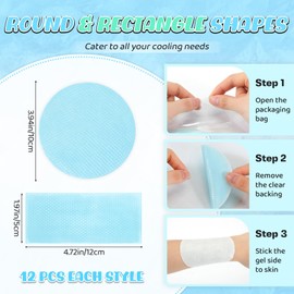 24 Sheets Round Rectangle Cooling Patches for Instant Remission from Heat Workouts Hot Flashes Hydrogel Patches Cooling Remission During Mild to Moderately Strenuous Activities (Fashion)