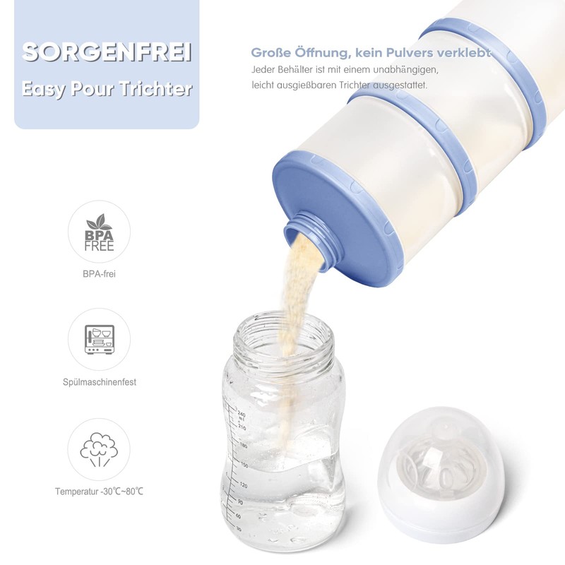 Termichy Milchpulver Portionierer Baby Stapelbar Milchpulver Aufbewahrungsbox 2 Stück (Blau)