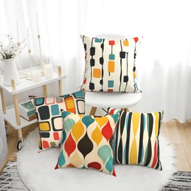 Worltoldb Mid Century Throw Pillow Covers Set of 4 Decorative Soft Linen Fabric Square Cushion Case for Room Bedroom Sofa Car 18x18