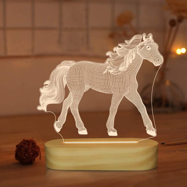 Gifts for Horse Lovers,3D Illusion Optical Horse Night Light,LED Warm White Desk Table Lamp for Kids Girls Bedroom Decor