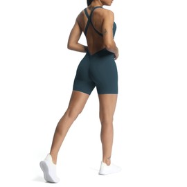 Aoxjox - Mamelucos de entrenamiento para mujer, espalda cruzada, una pieza, para gimnasio, yoga, deportes, Azul (Arándano), XL